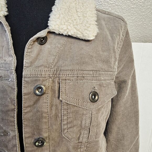 Womens Life Style Sonoma Tan Cordoroy Jacket Faux Fur Collar Sz Med Y2Ky Q0324 - Picture 2 of 9